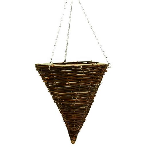 Black Rattan Hanging Basket Cone. 12" and 14"