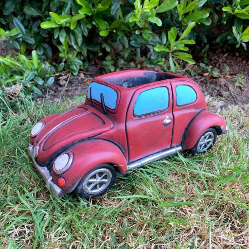 Red VW Bettle Cement Home Garden Plant Flower Seed Herb Pot.