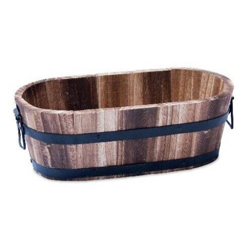 Wooden oval Container garden planters. flower pots different sizes - Burnt Wood