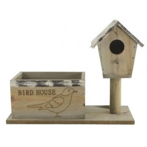 Wooden Planter with Bird House